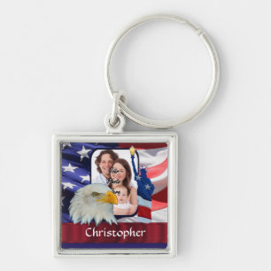 Fotomall för Patriotic American Icon Fyrkantig Silverfärgad Nyckelring