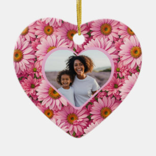 Fotomall för rosa av daisy för Retro rosa blommigt Julgransprydnad Keramik