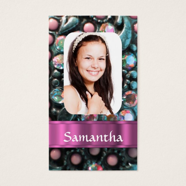 Fotomall för rosa av pärlbilder visitkort (Framsidan)