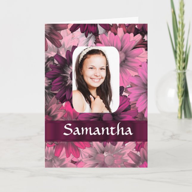 Fotomall för rosa blommigt kort (Framsida)