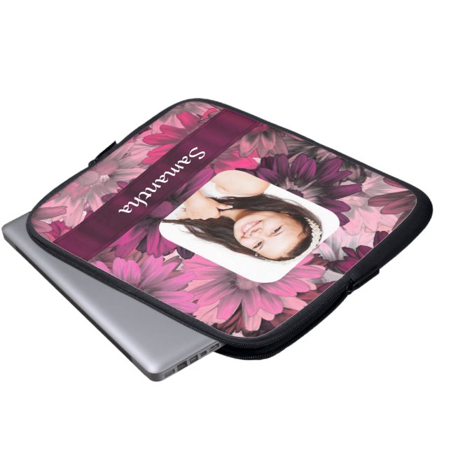Fotomall för rosa blommigt laptop fodral (Framre botten)