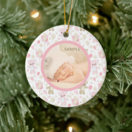 Fotomall för rosa Nallar och bubblor Julgransprydnad Keramik