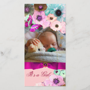 FOTOMALL FÖR rosa ros OCH BUTTERFLISKT NYFÖDD BEBI Meddelande