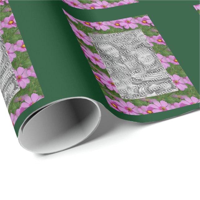 Fotomall för söt Rosa Cosmos Flowers Presentpapper (Rullad Hörn)