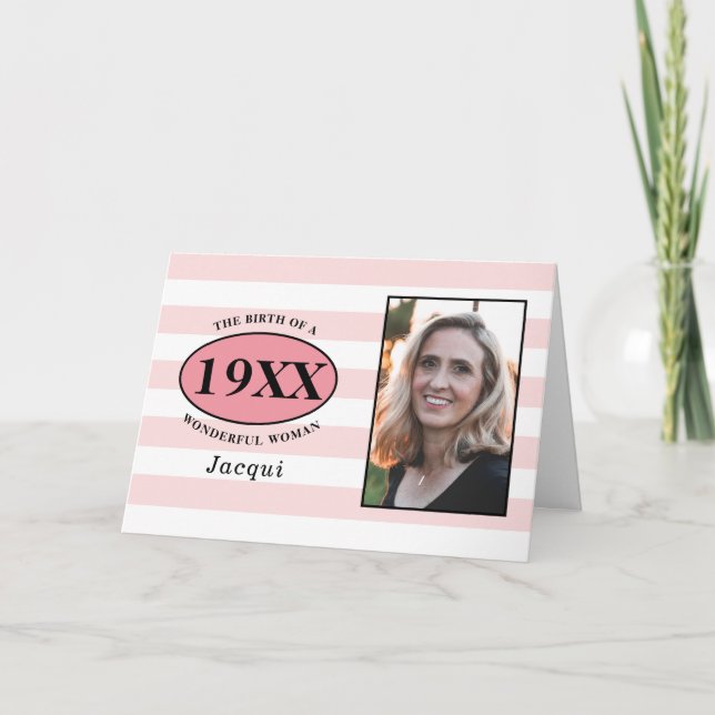 Fotomall för Söt Rosa Girly Stripe-foto Kort (Framsida)