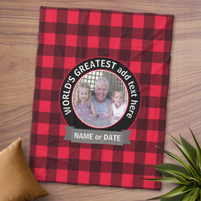 Fotomall för världsmästare Pappa Grandpa Anpassnin Fleecefilt (Personalized Fleece Blanket - Add Photos and Text)