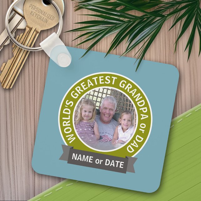 Fotomall för världsmästare Pappa Grandpa Anpassnin Nyckelring (Personalized keychain - add a photo and name)
