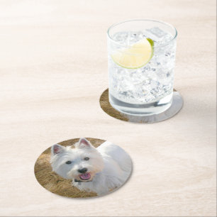 Fotomall för Westie Hund Party Underlägg Papper Rund