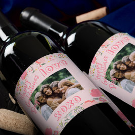 Fotomall rosa blommigt Lycklig Galentines Day Vinflaska Etikett