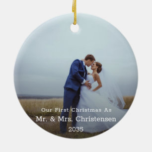 Fotomall vår första jultomte julgransprydnad keramik