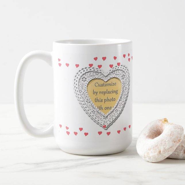 Fotomålning med små hjärtan kaffemugg (Med munk)