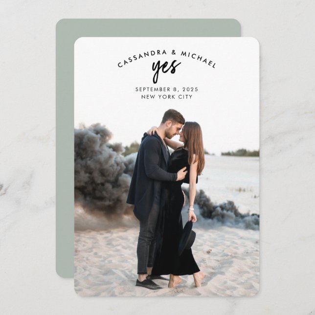 Fotomassage för bågtext, Grönt Bröllop spara datum Inbjudningar (Fram/baksida)