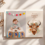 Fotomatjute Höland Kow 1:a födelsedagen Tack Kort<br><div class="desc">Visa er tacksamhet i stil med vår foto Cute Highland Cow 1:a födelsedagen - tack för ditt kort. Med detta charmkort kombineras en höglandskos visuella lockelse med ett foto av personligen, och det skapar det som ett minnesvärt sätt att tacka gästerna för att de firat er lilla milstolpe. Det här...</div>
