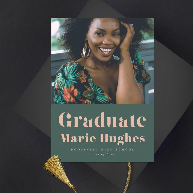 Fotomeddelande för Modern Serif  Grönt Grad Inbjudningar (Skapare uppladdad)