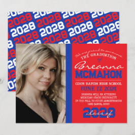 Fotomeddelande för rött och blått Studenten Inbjudningar