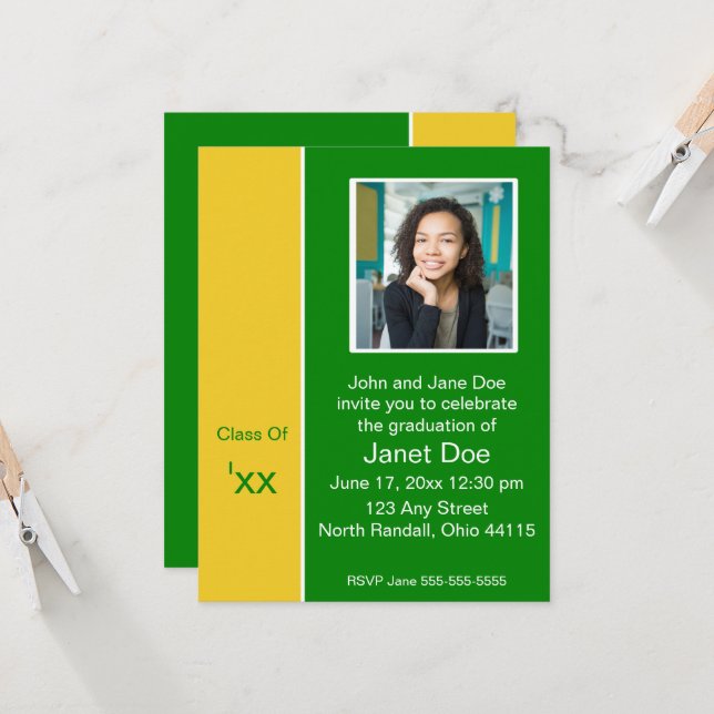 Fotomeddelande för svartvitt och Gult Studenten Inbjudningar (Fram/Back In Situ)