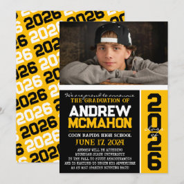 Fotomeddelande i Black & Guld Modern Studenten Inbjudningar