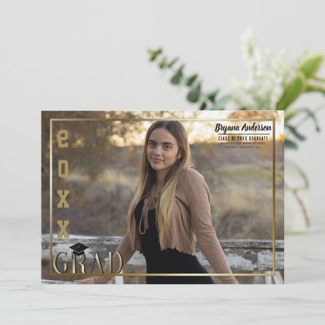 Fotomeddelande om guld Gräns Grad Studenten Inbjudningar (Stående Fram)
