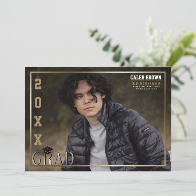 Fotomeddelande om guld Gräns Grad Studenten Inbjudningar (Stående Fram)