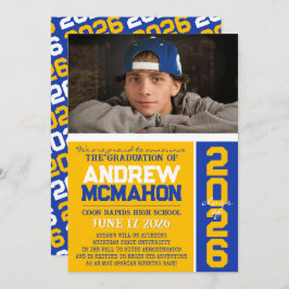 Fotomeddelande om guld och blå modern Studenten Inbjudningar