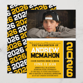 Fotomeddelande om guld och svart, modern Studenten Inbjudningar