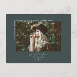 Fotomeddelande om Line Art Mörk Emerald Student Vykort