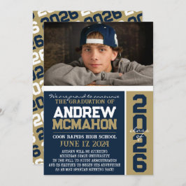 Fotomeddelande om marin och bronze Modern Studente Inbjudningar