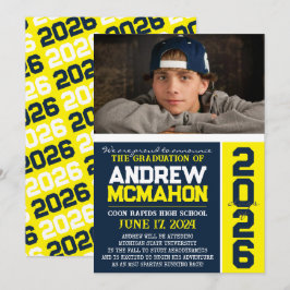 Fotomeddelande om marin och Gult - Modern Studente Inbjudningar