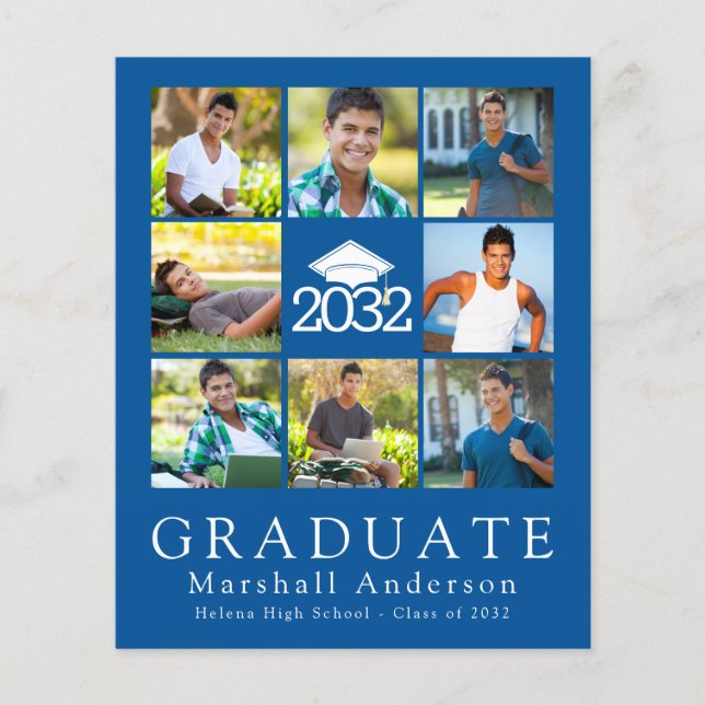 Fotomeddelande om pappert blått Student-kapsel Flygblad (Framsidan)