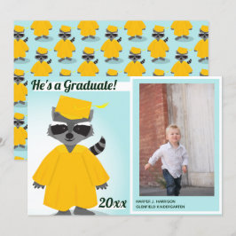 Fotomeddelande om Raccoon Gult Blue Studenten Inbjudningar