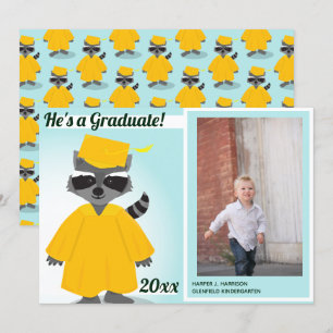 Fotomeddelande om Raccoon Gult Blue Studenten Inbjudningar