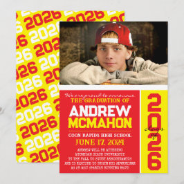 Fotomeddelande om Red & Gult Studenten Inbjudningar