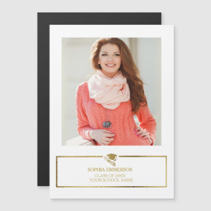 Fotomeddelande om vit och Guld Studentmössa Magnetisk Inbjudningskort