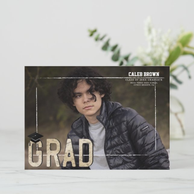 Fotomeddelande om White Gräns Grad Studenten Inbjudningar (Stående Fram)