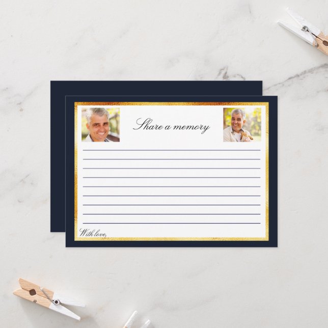 Fotomemorandum för marint blå guld  ett minneskort inbjudningar (Fram/Back In Situ)