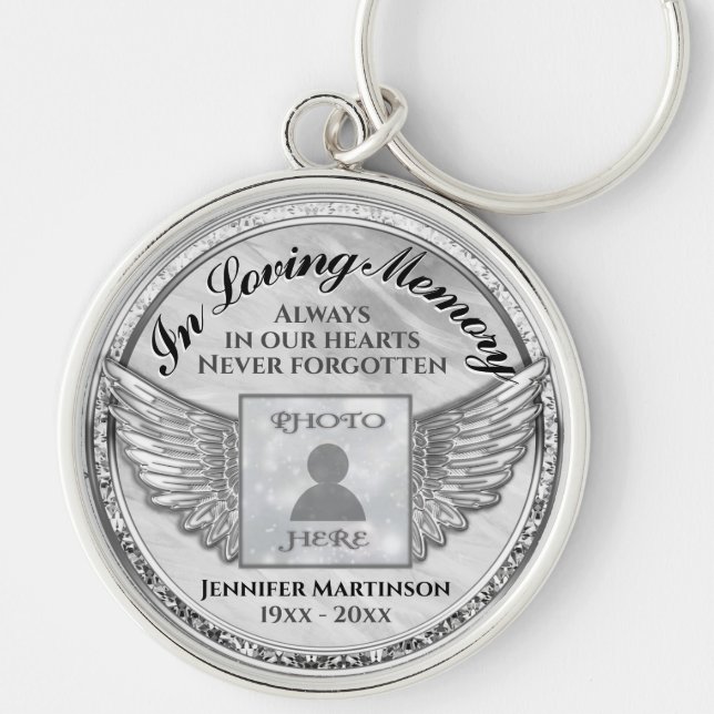 Fotomemorian i nyckelkedjan Loving Memory Rund Silverfärgad Nyckelring (Framsidan)