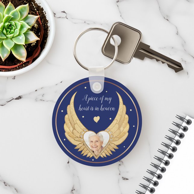 Fotomemorians Golden Angel-meddelande om Vingar oc Nyckelring (Photo Memorial Golden Angel Wings & Custom Message Keychain)