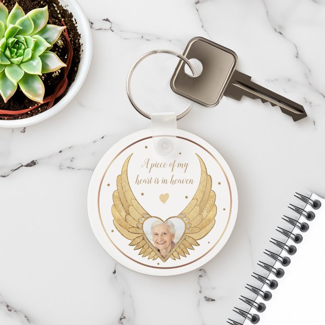 Fotomemorians Golden Angel-meddelande om Vingar oc Nyckelring (Photo Memorial Golden Angel Wings & Custom Message Keychain)