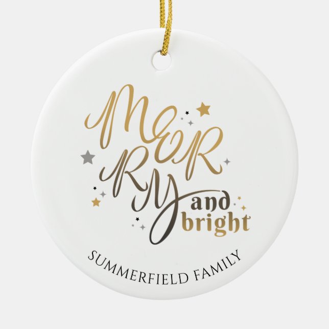 Fotomeri med belagd familj och ljus jul julgransprydnad keramik (Framsidan)