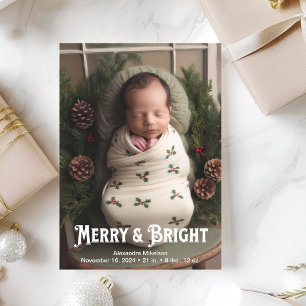 Fotomerry och Bright Birth Notice of Julkort