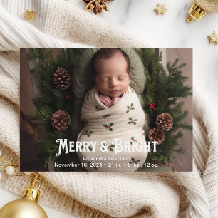 Fotomerry och Bright Birth Notice of Julkort