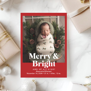 Fotomerry och Bright Birth Notice of Julkort