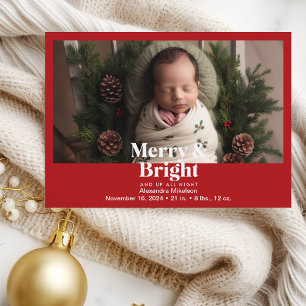Fotomerry och Bright Birth Notice of Julkort