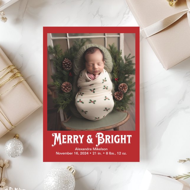Fotomerry och Bright Birth Notice of Julkort (Skapare uppladdad)