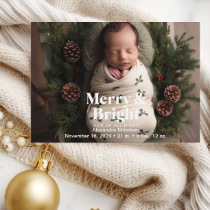 Fotomerry och Bright Birth Notice of Julkort