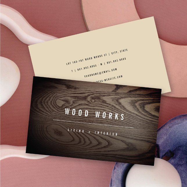 Fotominimalistisk konstruktion av träbetskorn i St Visitkort (Wood Grain Texture Photo Modern Minimalist Construction Business Card @ zazzle.com/color_therapy)