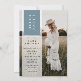 Fotominimalistiskt Blue Boy Hej Baby Shower Inbjudningar