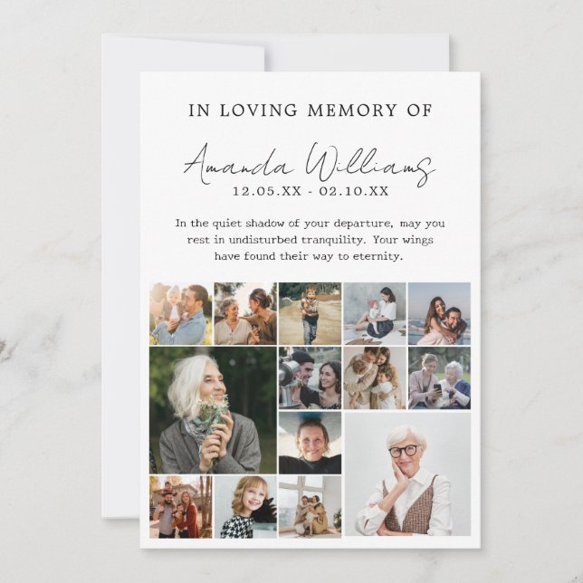 Fotominnesbegravning - 15 fotokollage tack kort (Framsida)