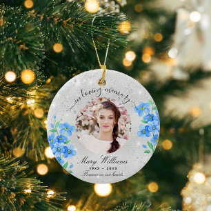 Fotominnesbild för blå blommigtar i Silver glitter Julgransprydnad Keramik