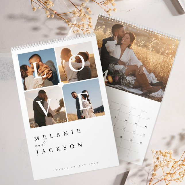 Fotominnesmärkena Kärlek Modern Elegant par Bröllo Kalender (Love Modern Elegant Couple Wedding Photo Memories Calendar)
